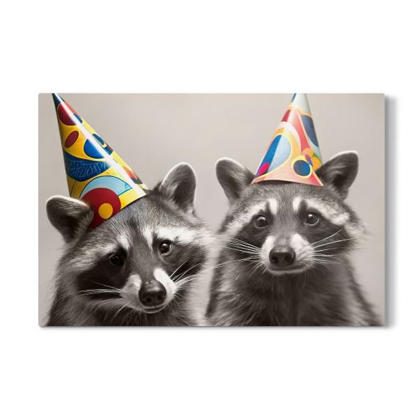Galerie-Print "Waschbären mit Partyhüten" 30x20 cm artboxONE