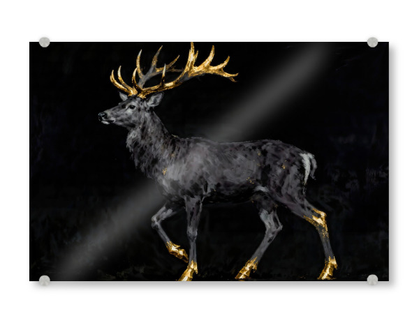 Acrylglasbild "Majestic Stag with Golden Antlers" artboxONE - Tiere,Abstrakt