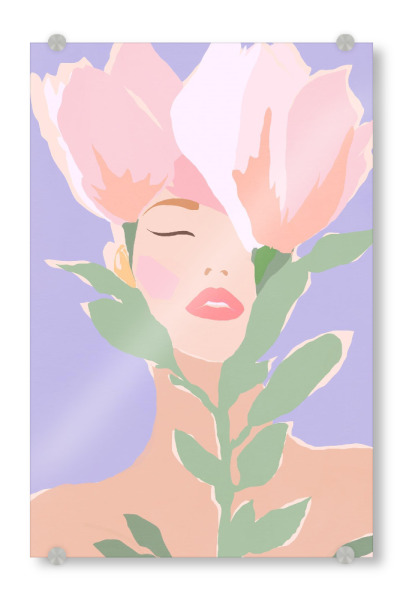 Acrylglasbild "Floraler Traum" artboxONE - Menschen,Für Mama - Pastell,Pastellfarben,Frau,Blume,Blumen,Illustration,Schönheit,Lippen