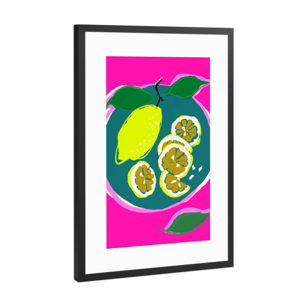 Poster mit Rahmen Schwarz (Metallic) "Neon Zitronen Stillleben" artboxONE - Abstrakt,Für Mama,Essen & Trinken / Obst & Gemüse