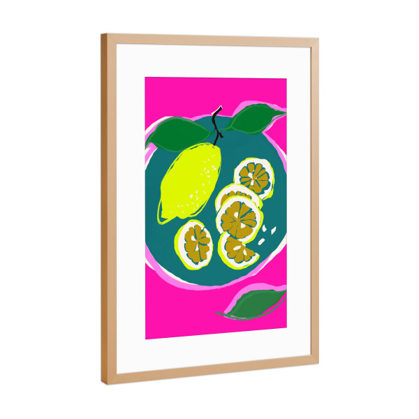 Poster mit Rahmen Kupfer "Neon Zitronen Stillleben" artboxONE - Abstrakt,Für Mama,Essen & Trinken / Obst & Gemüse