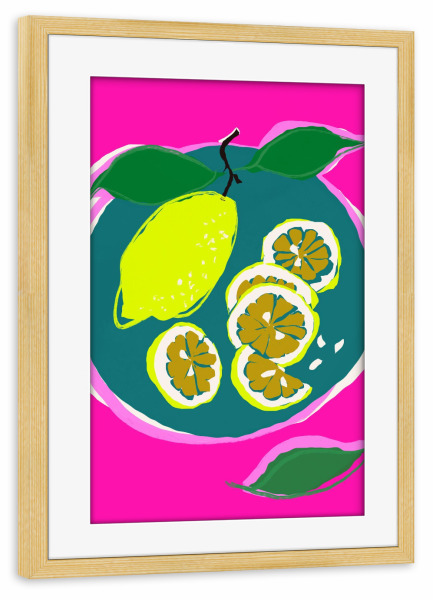 Poster mit Rahmen kiefer "Neon Zitronen Stillleben" artboxONE - Abstrakt,Für Mama,Essen & Trinken / Obst & Gemüse