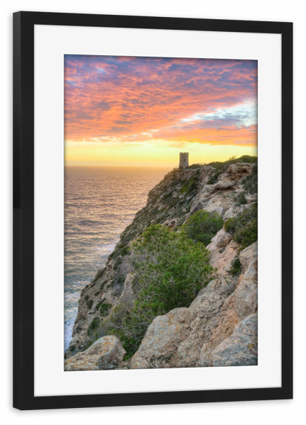 Poster mit Rahmen schwarz "Wachturm am Cap Blanc auf Mallorca" artboxONE - Natur,Reise,Reise / Strand und Meer