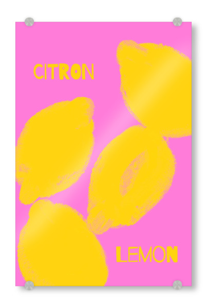 Acrylglasbild "Citron Lemon" artboxONE - Essen & Trinken,Abstrakt - Zitrone,Lemon,Gelb,Sommer,Frucht,Früchte,Obst,Illustration,Pink