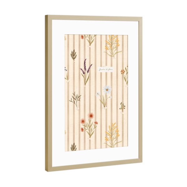 Poster mit Rahmen Gold "Wildblumen-Sammlung auf Streifen" artboxONE - Natur,Floral