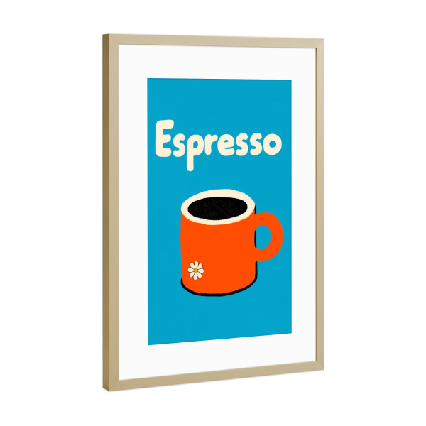 Poster mit Rahmen Gold "Florale Espresso Liebe" artboxONE - Typografie,Essen & Trinken