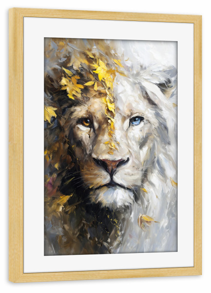 Poster mit Rahmen kiefer "Löwe Golden (matart)" artboxONE - Tiere - Löwe,Löwen,Tier,Natur,Wild,Tierwelt,Modern,Kunst