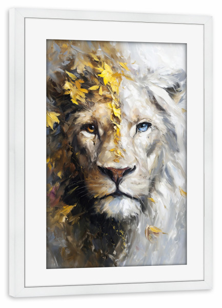 Poster mit Rahmen weiß "Löwe Golden (Matart)" artboxONE - Tiere - Löwe,Löwen,Tier,Natur,Wild,Tierwelt,Modern,Kunst