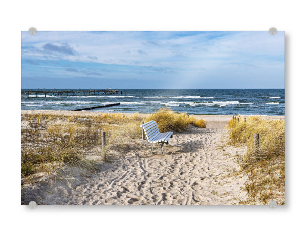 Acrylglasbild "Strandzugang mit Sitzbank" artboxONE - Natur,Reise,Reise / Strand und Meer
