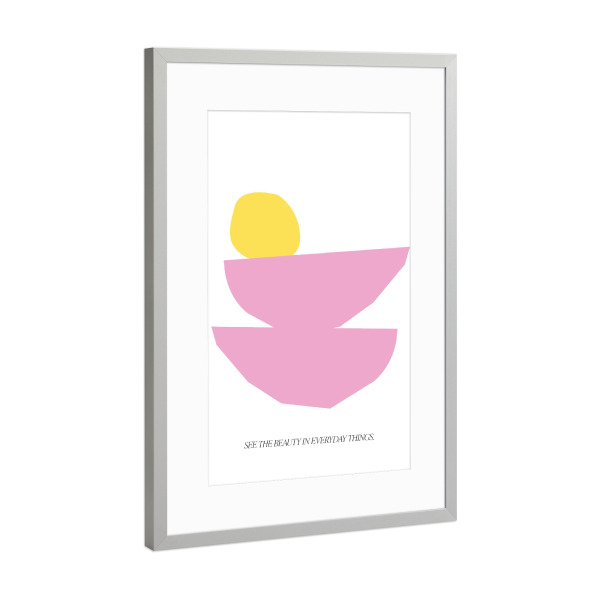 Poster mit Rahmen Silber "See the Beauty" artboxONE - Typografie,Abstrakt,Geometrie - Beauty,Küche,Schalen,Zitrone,Rosa,Kollage,Details,Spruch