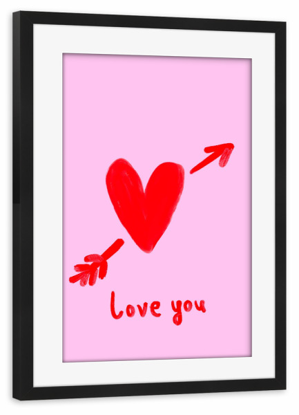 Poster mit Rahmen schwarz "Love You (Herz)" artboxONE - Typografie,Liebe,Für Mama