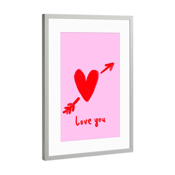 Poster mit Rahmen Silber "Love You (Herz)" artboxONE - Typografie,Liebe,Für Mama