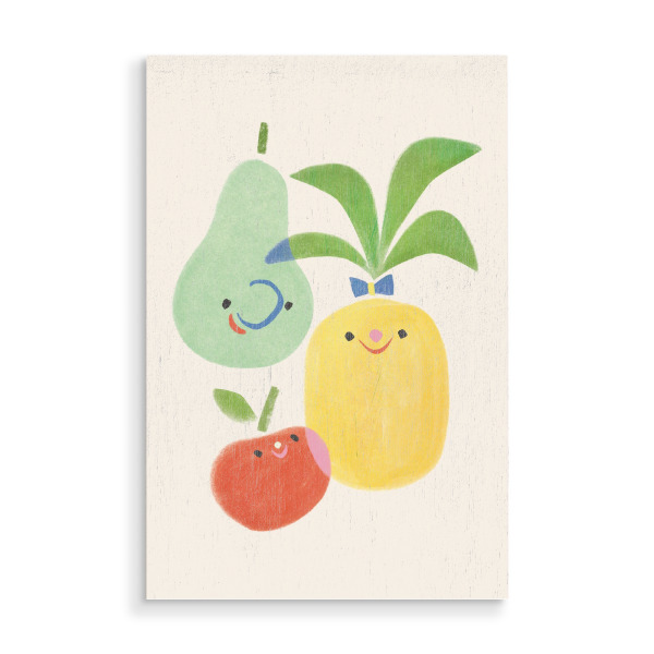 Holzbild "Glückliche kleine Früchte" artboxONE - Für Kinder,Essen & Trinken / Obst & Gemüse