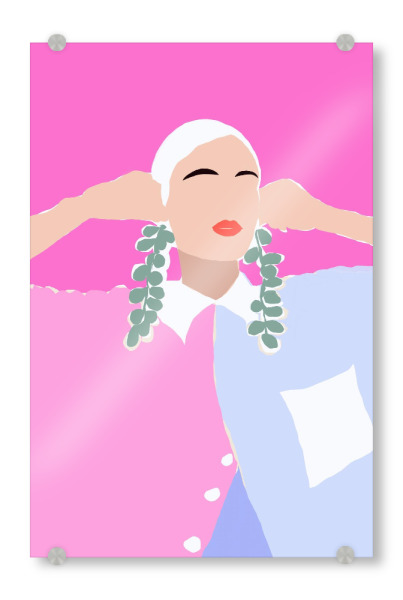 Acrylglasbild "Fashion Fun" artboxONE - Menschen,Für Mama - Cut out,Frau,Frauen,Porträt,Dekorativ,Farbenfroh,Illustration,Fashion,Mode,Ohrringe,Lippen