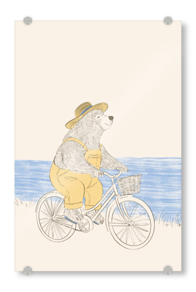 Acrylglasbild "Gelber Bär auf einem Fahrrad" artboxONE - Für Kinder,Tiere