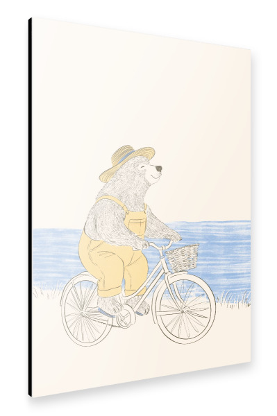 Alu-Dibond "Gelber Bär auf einem Fahrrad" 30x20 cm artboxONE