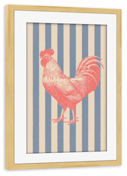 Poster mit Rahmen kiefer "Streifenlook mit Hahn" artboxONE - Natur,Tiere,Geometrie