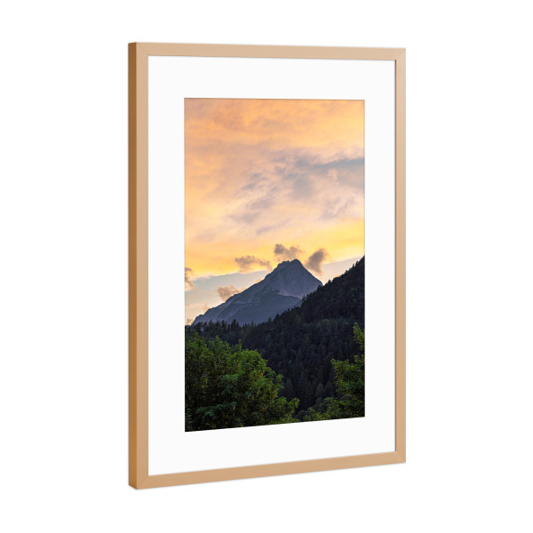 Poster mit Rahmen Kupfer "Sonnenuntergang und Berggipfel" artboxONE - Natur,Reise