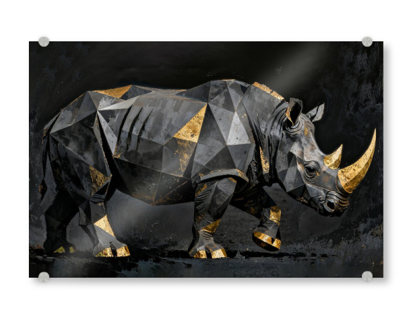 Acrylglasbild "Geometrische Nashornskulptur" artboxONE - Tiere,Abstrakt - Skulptur,Nashorn,Geometrisch,Schwarz,Gold,Elegant,Stark,Tier,Kunst,Design