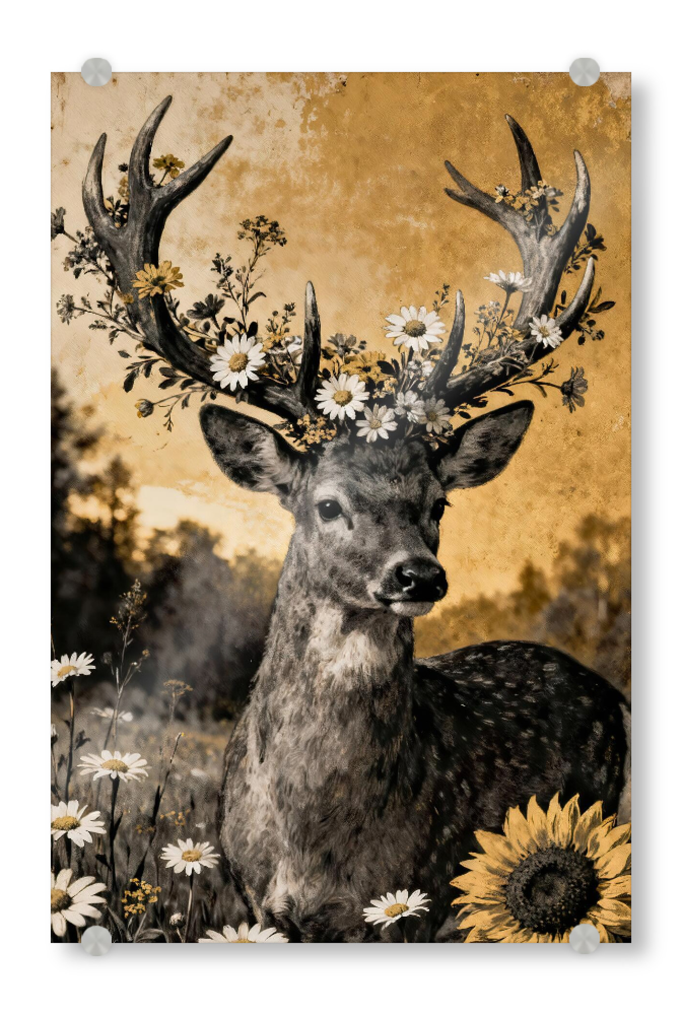 Acrylglasbild "Hirsch mit Blumengeweih" artboxONE - Floral,Tiere,Abstrakt