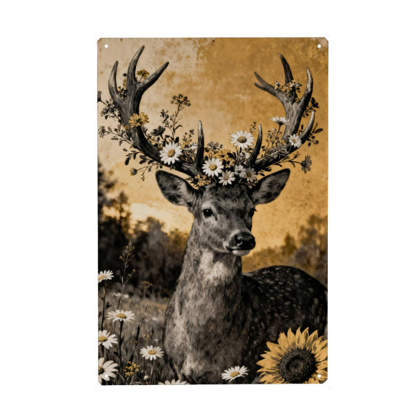 Metall Poster "Hirsch mit Blumengeweih" artboxONE - Floral,Tiere,Abstrakt