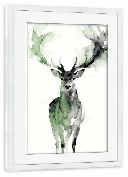 Poster mit Rahmen weiß "Majestätischer Hirsch in Aquarell" artboxONE - Tiere,Abstrakt
