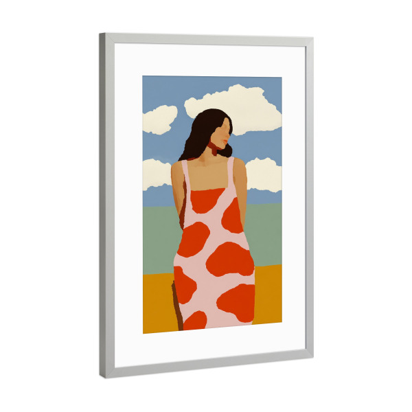 Poster mit Rahmen Silber "Träumerische Frau am Strand" artboxONE - Natur,Floral,Menschen