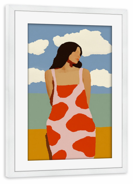 Poster mit Rahmen weiß "Träumerische Frau am Strand" artboxONE - Natur,Floral,Menschen