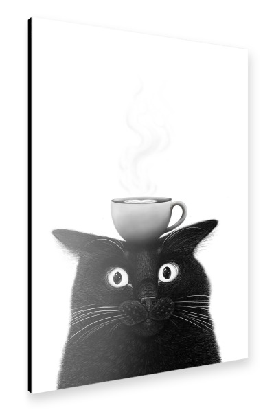 Alu-Dibond "Schwarze Katze mit Kaffee" 75x50 cm artboxONE