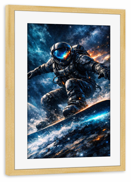 Poster mit Rahmen kiefer "Astronaut surft durch den Weltraum" artboxONE - Abstrakt,Fiktion,Galaxy
