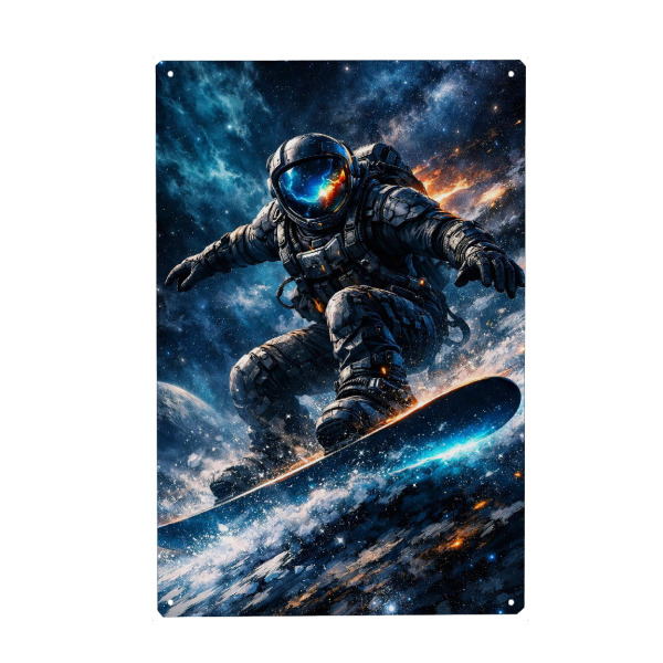 Holzbild "Astronaut surft durch den Weltraum" artboxONE - Abstrakt,Fiktion,Galaxy