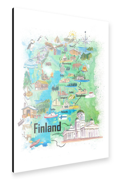 Alu-Dibond "Finnland Karte" 30x20 cm artboxONE