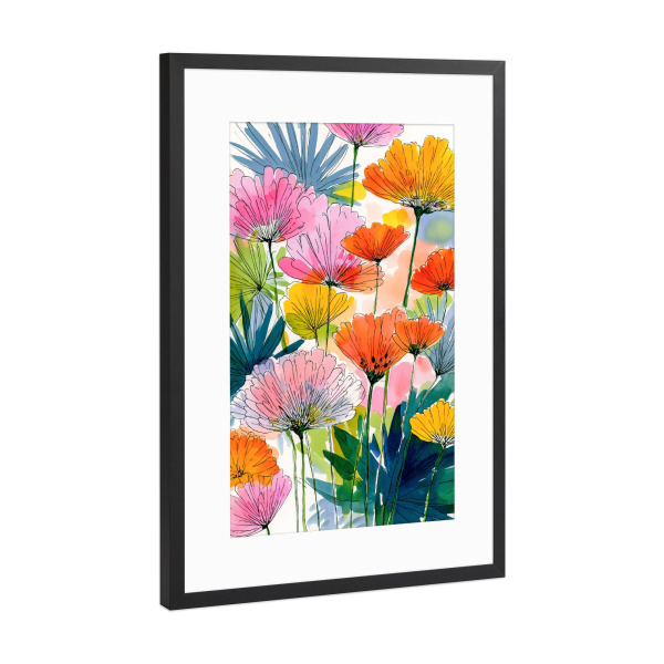 Poster mit Rahmen Schwarz (Metallic) "Blumen Aquarell im Licht" artboxONE - Natur,Floral,Abstrakt