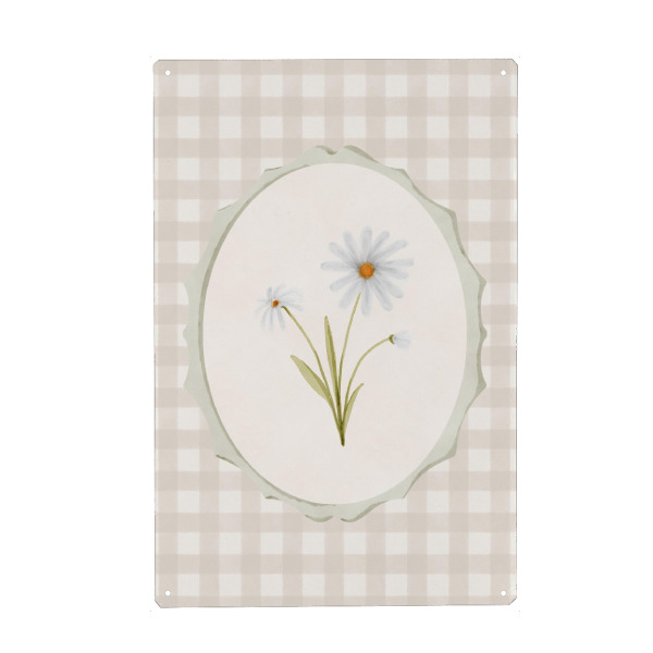 Metall Poster "Gerahmtes Gänseblümchen" artboxONE - Natur,Floral - Blume,Wildblume,Botanisch,Minimal,Vintage,Cottagecore,Gingham,Grandmillennial