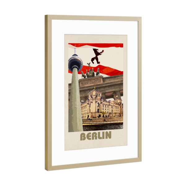 Poster mit Rahmen Gold "Berlin retro-travel" artboxONE - Städte / Berlin,Reise,Architektur,Reise / Länder