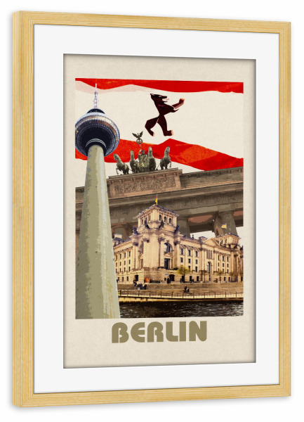 Poster mit Rahmen kiefer "Berlin retro-travel" artboxONE - Städte / Berlin,Reise,Architektur,Reise / Länder