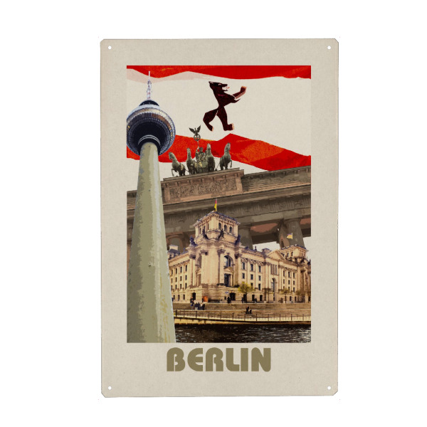 Holzbild "Berlin retro-travel" artboxONE - Städte / Berlin,Reise,Architektur,Reise / Länder