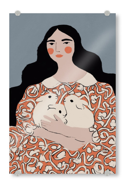 Acrylglasbild "Die Kaninchen Dame" artboxONE - Tiere,Menschen