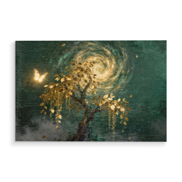 Holzbild "Golden Leaves and Swirling Vortex" artboxONE - Floral,Abstrakt,Galaxy