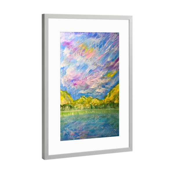 Poster mit Rahmen Silber "Kalte Morgen-Ölpastelle" artboxONE - Natur,Reise - Landschaft,Gemälde,ölpastell,ölgemälde,See,Himmel