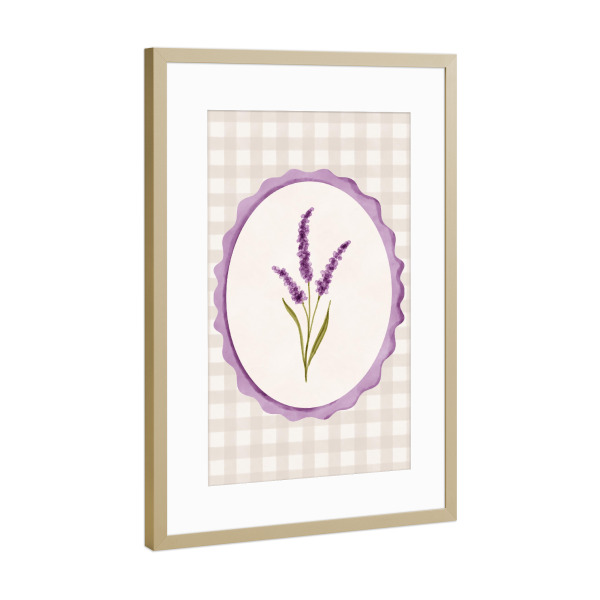 Poster mit Rahmen Gold "Gerahmter Lavendel" artboxONE - Natur,Floral - Blume,Wildblume,Botanisch,Minimal,Vintage,Cottagecore,Gingham,Grandmillennial