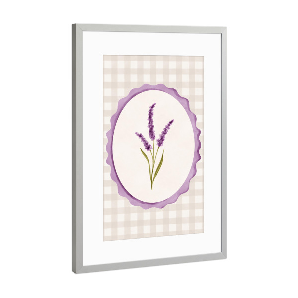 Poster mit Rahmen Silber "Gerahmter Lavendel" artboxONE - Natur,Floral - Blume,Wildblume,Botanisch,Minimal,Vintage,Cottagecore,Gingham,Grandmillennial