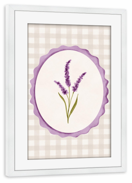 Poster mit Rahmen weiß "Gerahmter Lavendel" artboxONE - Natur,Floral - Blume,Wildblume,Botanisch,Minimal,Vintage,Cottagecore,Gingham,Grandmillennial