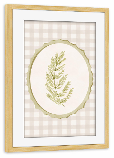 Poster mit Rahmen kiefer "Gerahmter Farn" artboxONE - Natur,Floral - Blume,Wildblume,Botanisch,Minimal,Vintage,Cottagecore,Gingham,Grandmillennial