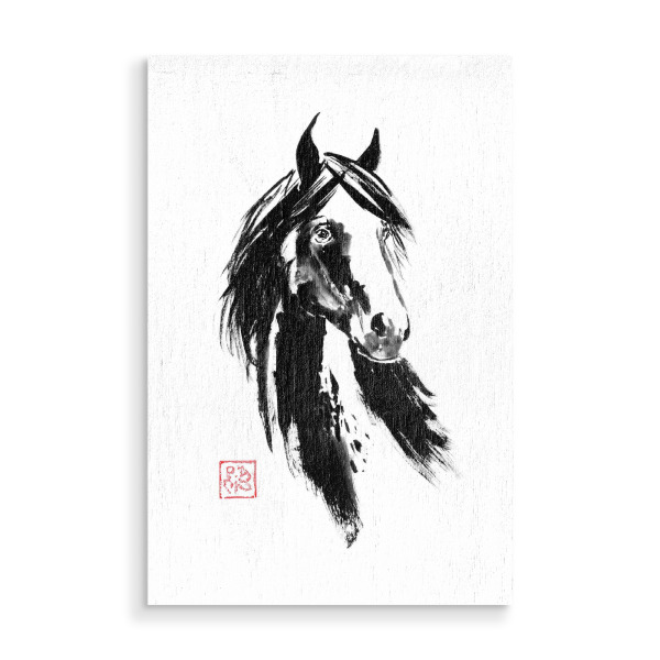 Holzbild "Black horse spots" artboxONE - Tiere,Schwarzweiß - Horse,Sumie,Japan