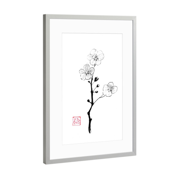 Poster mit Rahmen Silber "Sakura simple" artboxONE - Natur,Floral - Flower,Sumie,Japan
