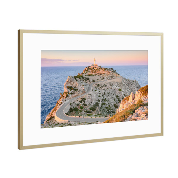 Poster mit Rahmen Gold "Far de Cap Formentor auf Mallorca" artboxONE - Natur,Reise,Reise / Strand und Meer