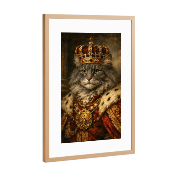 Poster mit Rahmen Kupfer "Königliche Katze mit Krone" artboxONE - Tiere - Katze,Krone,Königlich,Königlich,Juwelen,Pelz,Verzierten,Majestätisch,Porträt