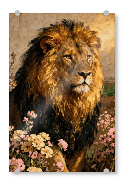 Acrylglasbild "Majestic Lion Among Wildflowers" artboxONE - Tiere,Abstrakt