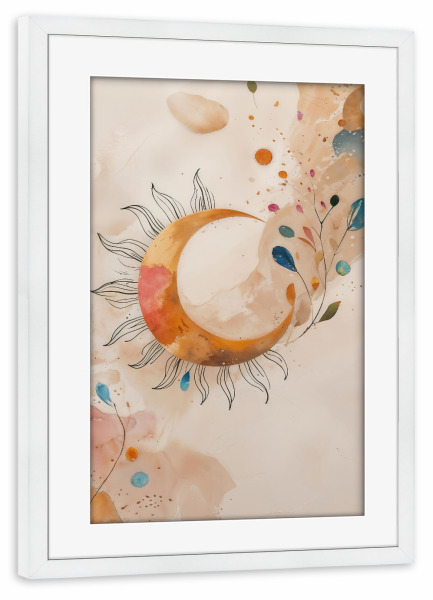 Poster mit Rahmen weiß "Himmlische Sonne- und Mondharmonie" artboxONE - Abstrakt